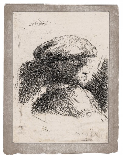 Head of a bearded man with a turban facing right. 1645–1650