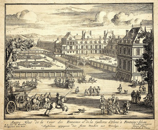 View of the Fountain Courtyard and the gallery of Ulysses in Fontainebleau. Ca. 1690. 