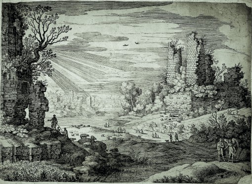 Italian landscape with Tobias and the Angel. The first third of the XVII century.