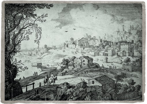 Italian landscape with houses near the river. The first third of the XVII century.