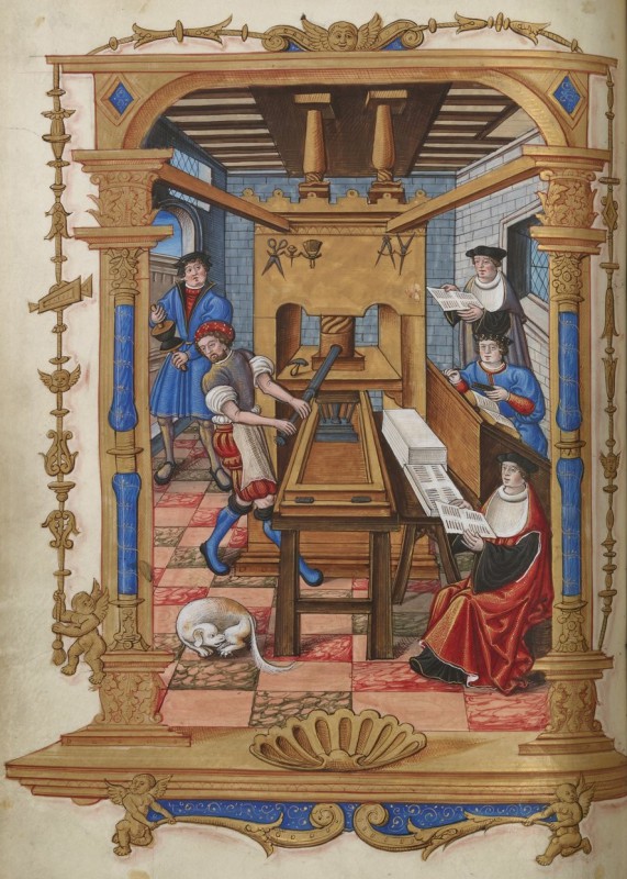 Французька друкарня початку XVI ст. Автор мініатюри невідомий.
